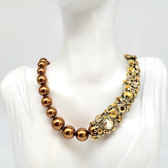 Heidi Daus Gold Pearl and Diamond Swarovski Crystal Asymmetrical NECKLACE ONLY - Picture 4 of 10